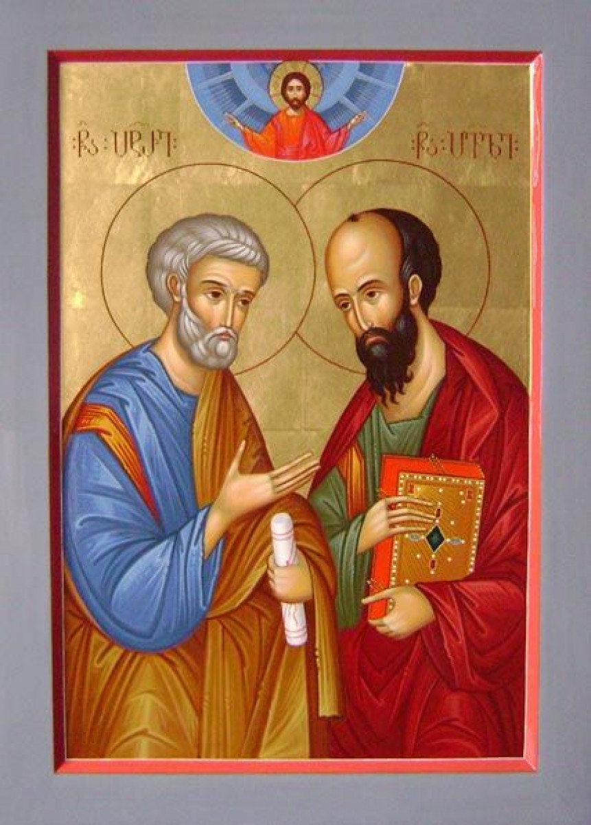 Апостолы Петр и Павел обнимаются икона